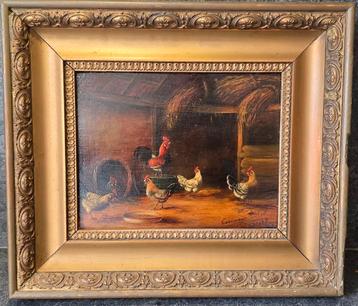 Mooi antiek kippenschilderij van Marijnissen.  beschikbaar voor biedingen