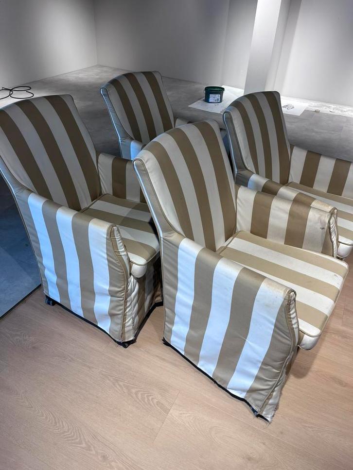 4 eetkamer stoelen - Gebruikt!, Huis en Inrichting, Stoelen, Gebruikt, Vier, Stof, Overige kleuren, Ophalen