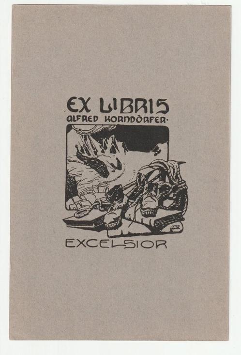 Ex Libris Alfred Korndörfer Excelsior Otto Barth, Antiek en Kunst, Kunst | Etsen en Gravures, Verzenden