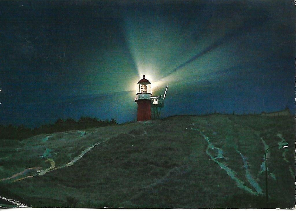 Vleiland- -Vuurtoren bij nacht., Ophalen of Verzenden, 1960 tot 1980, Gelopen, Waddeneilanden