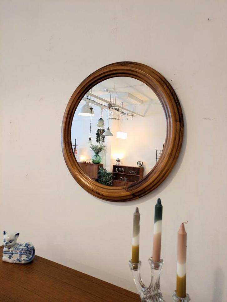 Vintage ronde spiegel, Huis en Inrichting, Woonaccessoires | Spiegels, Zo goed als nieuw, 50 tot 75 cm, Minder dan 100 cm, Rond