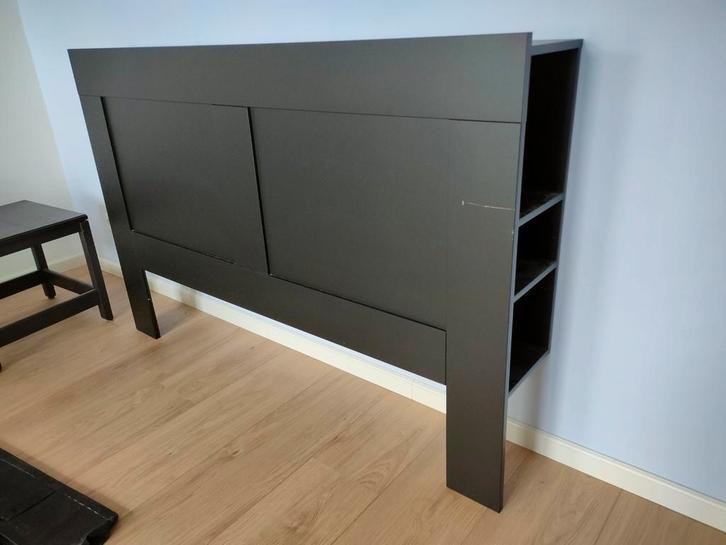 Brimnes Hoofdbord met bergruimte, zwart, 160 cm, Huis en Inrichting, Slaapkamer | Bedden, Gebruikt, Tweepersoons, 160 cm, Overige maten