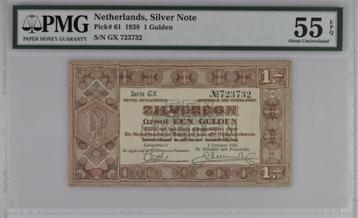 Vrijwel UNC biljet 1 gulden zilverbon, 1938 | PMG 55 beschikbaar voor biedingen