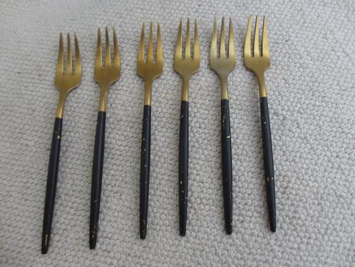 Elegante Taartvorkjes - Goud Zwart Gemeo bestek?, Huis en Inrichting, Keuken | Bestek, Gebruikt, Los bestek, Rvs of Chroom, Ophalen of Verzenden