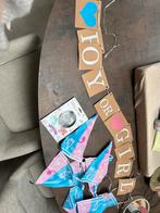 2 slingers gender reveal + ballon met confetti, Ophalen of Verzenden, Zo goed als nieuw, Versiering, Geboorte of Huwelijk