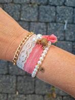 Partij 75st kaartjes met 4 armbandjes parel goud kant TEAB, Nieuw, Ophalen of Verzenden, Elastiek, Met bedels of kralen