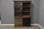 Teak vitrinekast 150 cm – Industrieel, Ophalen, 200 cm of meer, Nieuw, Met deur(en)