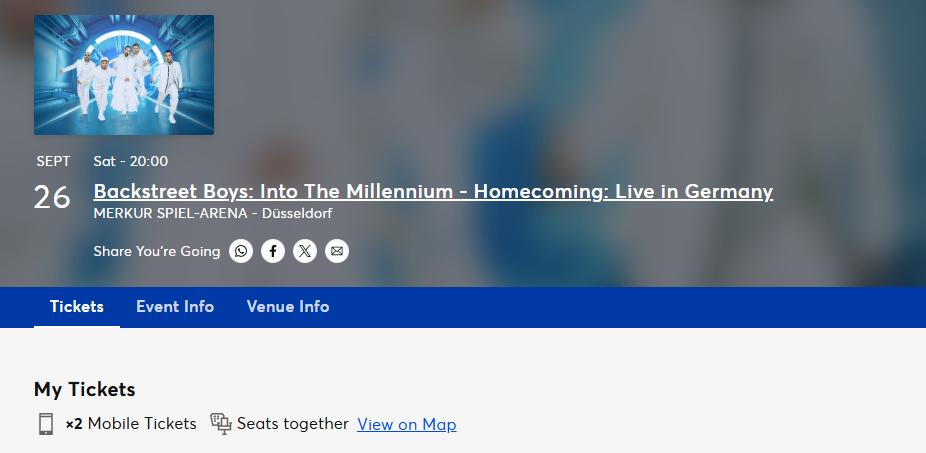 2 Kaartjes voor Backstreet Boys in Dusseldorf 26 September, Tickets en Kaartjes, Twee personen