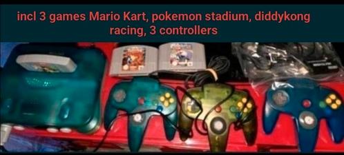 Nintendo 64 aqua blauw Met controllers en games, Spelcomputers en Games, Spelcomputers | Nintendo 64, Zo goed als nieuw, Ophalen of Verzenden
