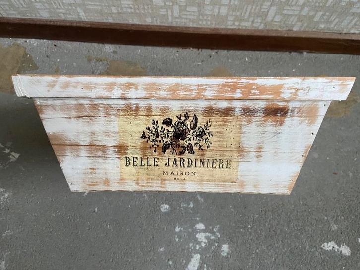 Wit bloembakje “Belle Jardiniere Maison” bloembak plantenbak, Tuin en Terras, Bloembakken en Plantenbakken, Nieuw, Hout, Minder dan 30 cm