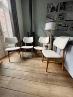 set van 4 Vintage Eettafelstoelen (nieuw gestoffeerd - skai), Huis en Inrichting, Stoelen, Ophalen, Overige kleuren, Vintage, Hout