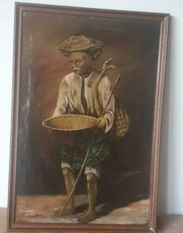 Prachtig schilderij Indonesië Ja va oude man gesign Mian ? M beschikbaar voor biedingen