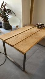 Eiken eettafel met RVS poot, Huis en Inrichting, Tafels | Eettafels, Ophalen, 50 tot 100 cm, Zo goed als nieuw, 150 tot 200 cm