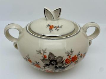 Vintage porseleinen suikerpot met bloemenpatroon (1960s) beschikbaar voor biedingen
