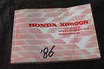 Honda XR600R 1986 motorcycle owner's manual handbuch XR 600, Ophalen of Verzenden, Honda