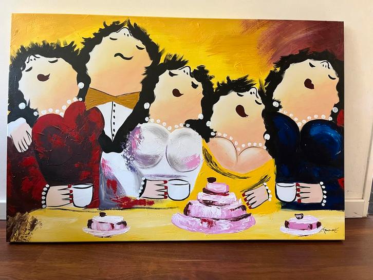 Schilderij 'De Dikke Dames', Antiek en Kunst, Kunst | Schilderijen | Klassiek, Ophalen