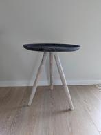 Stijlvolle bijzettafel - hout met stenen blad, Minder dan 55 cm, Rond, Zo goed als nieuw, Hout