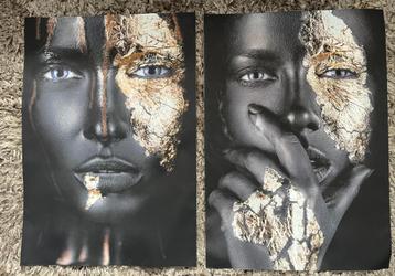 2 Canvas portret doeken - Zwart met goud (70x100 cm) beschikbaar voor biedingen