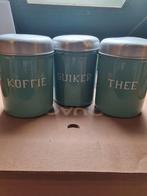 Mintgroene Emaille Koffie, Thee & Suikerbussen, Huis en Inrichting, Keuken | Keukenbenodigdheden, Verzenden, Gebruikt