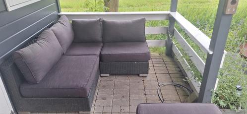 Loungeset wicker zwart antraciet, Tuin en Terras, Tuinsets en Loungesets, Gebruikt, Loungeset, Wicker, 6 zitplaatsen, Bank, Hocker