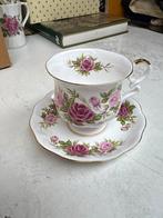 Royal Ascot Moss Rose Kop en Schotel - Vintage Thee Serviesj, Ophalen of Verzenden