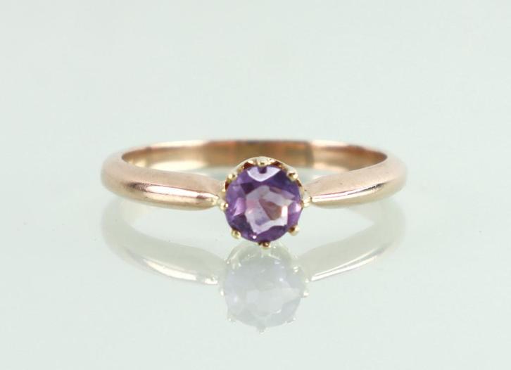 Rosé gouden solitair ring amethist, Sieraden, Tassen en Uiterlijk, Antieke sieraden, Ring, Goud, Met edelsteen, Ophalen of Verzenden