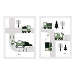 Kinderposters Werkvoertuigen Groen (set van 2) ANNIdesign, Nieuw, Ophalen of Verzenden, Wanddecoratie
