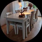 6 witte houten stoelen, Huis en Inrichting, Stoelen, Ophalen, Gebruikt, Wit