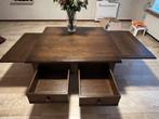 Eiken salontafel met zijbladen en lades, Ophalen, Gebruikt, 100 tot 150 cm, Minder dan 50 cm