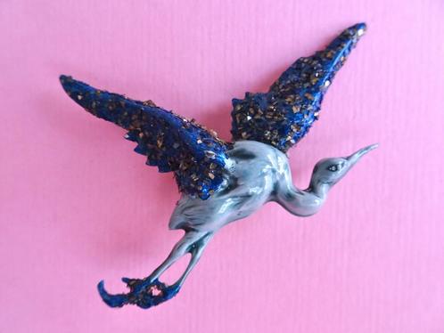 jwg Vintage 60s kraanvogel vogel broche blauw glitter vogels, Sieraden, Tassen en Uiterlijk, Antieke sieraden, Broche, Overige materialen