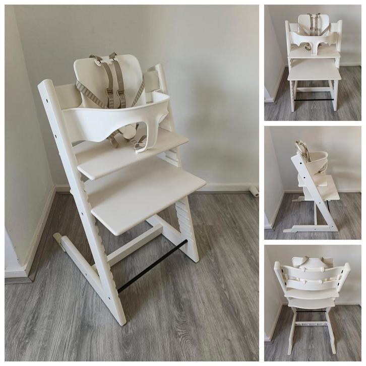 ZGAN! Stokke Tripp Trapp wit+babyset, tuigje evt. newbornset, Kinderen en Baby's, Kinderstoelen, Zo goed als nieuw, Meegroeistoel