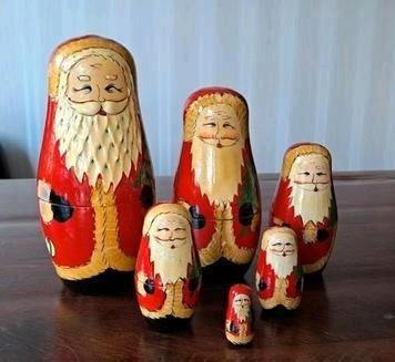 Antieke Kerstman Matroesjka Set - 6 delig, Diversen, Kerst, Gebruikt, Ophalen of Verzenden