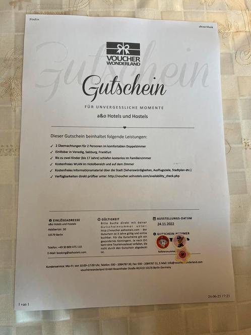 Hotelvoucher a&o 2 nachten 2persoons of familiekamer, Tickets en Kaartjes, Hotelbonnen, 2 overnachtingen