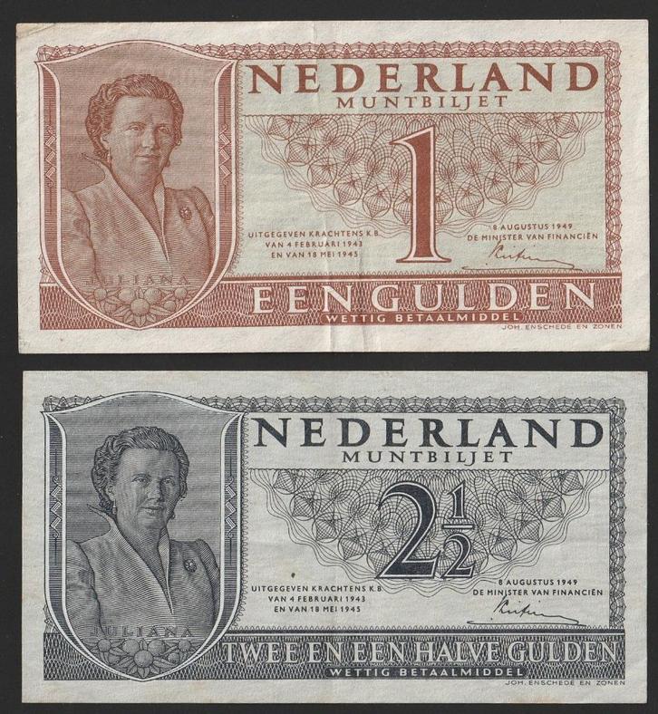 leuk setje 1 & 2½ GLD 1949 (juliana)nette exemplaren, Postzegels en Munten, Bankbiljetten | Nederland, Setje, Ophalen of Verzenden
