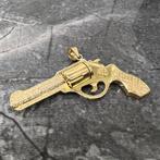 14k gouden revolver hanger massieg briljanten, Ophalen of Verzenden, Zo goed als nieuw, Goud, Kruis of Symbool
