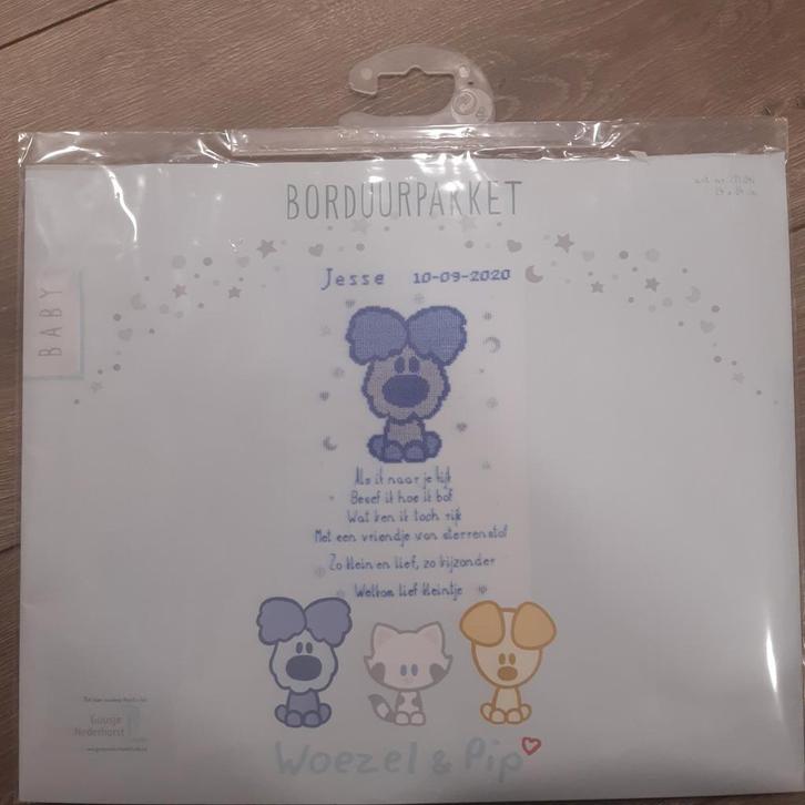 Woezel & Pip Borduurpakket met Versje - Nieuw, Hobby en Vrije tijd, Borduren en Borduurmachines, Nieuw, Borduurpakket, Ophalen of Verzenden