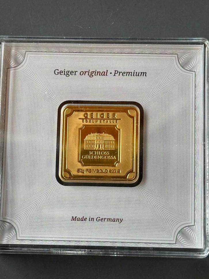 Geiger goud baar 20 gram, Postzegels en Munten, Edelmetalen en Baren, Goud, Ophalen of Verzenden