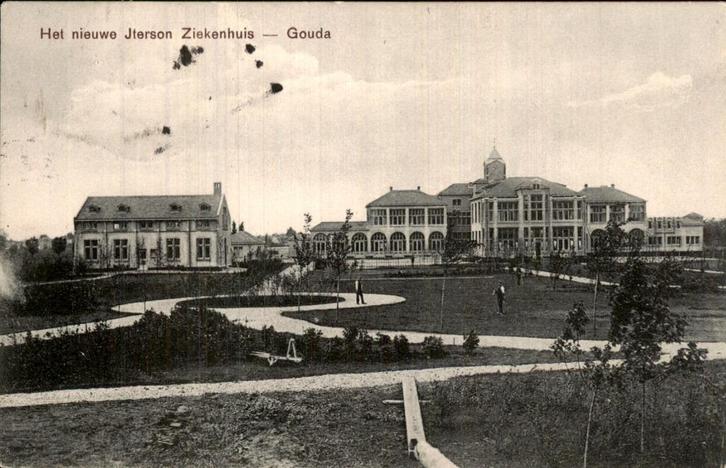 Gouda - Het nieuwe Jterson Ziekenhuis, Verzamelen, Ansichtkaarten | Nederland, Gelopen, Zuid-Holland, Voor 1920, Ophalen of Verzenden
