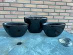 3 Zwarte Glans Bloempotten - Set, Ophalen, Gebruikt, Rond, Binnen