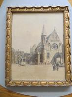 Ingekleurde prent Binnenhof Ridderzaal Den Haag, Van Rijkom, Antiek en Kunst, Kunst | Tekeningen en Foto's, Ophalen of Verzenden