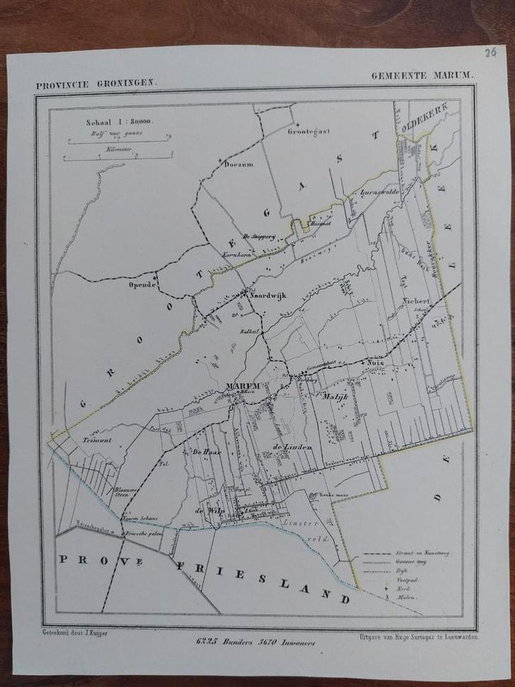 26 / Marum De Wilp Grootegast Litho uit 1867 van J. Kuyper, Antiek en Kunst, Kunst | Litho's en Zeefdrukken, Ophalen of Verzenden