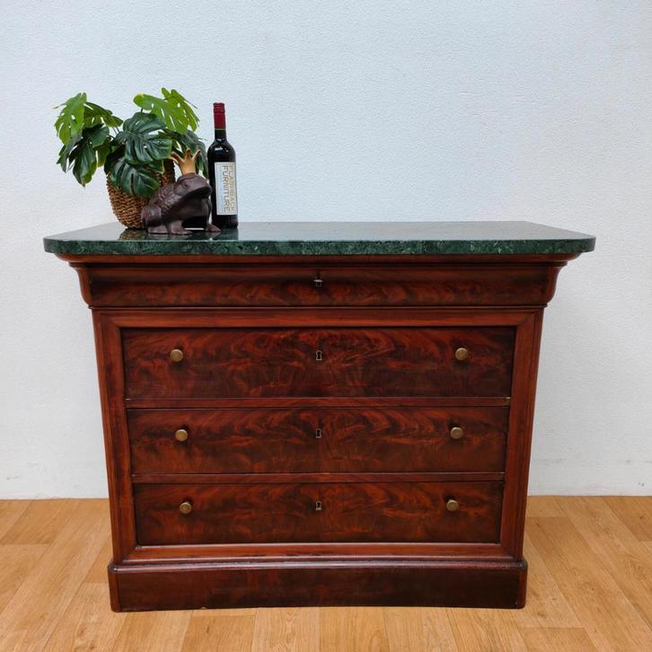 Antiek Mahonie dressoir commode ladekast met marmer blad 902, Huis en Inrichting, Kasten | Ladekasten, Gebruikt, Minder dan 100 cm
