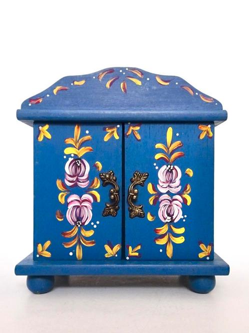 Vintage mini kastje kistje bloem schildering blauw hout kast, Huis en Inrichting, Woonaccessoires | Kisten, Zo goed als nieuw