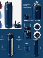 Bottle bottle rvs drinkfles indigo blauw thermobeker rietje, Ophalen of Verzenden, Nieuw