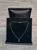 14 KARAAT MASSIEF GOUD GOUDEN KETTING EN BLAUW STEEN HANGER, Met hanger, Ophalen of Verzenden, Zo goed als nieuw, Goud