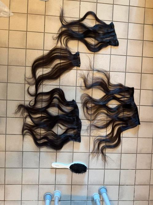 clip in extensions echt haar lengte 40cm donker bruin/ zwart, Sieraden, Tassen en Uiterlijk, Uiterlijk | Haarverzorging, Zo goed als nieuw