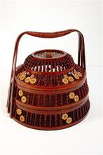 Chinese draagbare bamboemand met 2 lagen, Huis en Inrichting, Overige materialen, Mand, Rond, Ophalen of Verzenden