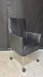 6 Montis Chaplin Stoelen - Zwart Leer Chroom met wiel, Ophalen, Zwart, Leer, Zo goed als nieuw