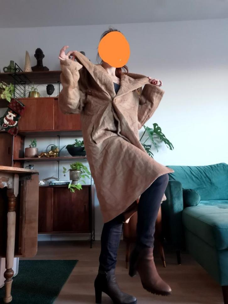 Alpaca wollen mantel, Kleding | Dames, Jassen | Winter, Zo goed als nieuw, Maat 42/44 (L), Beige, Verzenden