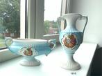 2 Italian Porcelain Vases with Embossed & Gold Accents, Ophalen of Verzenden